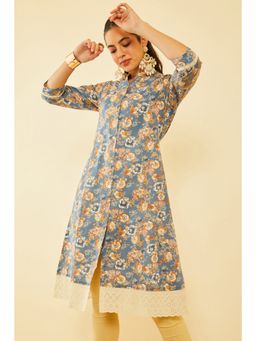Soch - Women Blue Cotton Floral Print Kurta