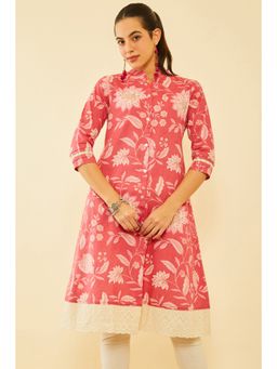 Soch - Women Pink Cotton Floral Print Kurta