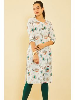 Soch - Women White Viscose Floral Print Kurta