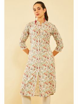 Soch - Women Off White Cotton Floral Print Kurta