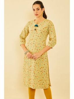 Soch - Women Yellow Cotton Floral Print Kurta