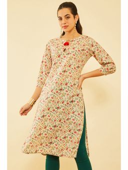 Soch - Women Beige Cotton Floral Print Kurta