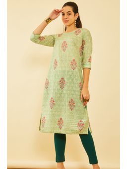 Soch - Women Green Cotton Embroidered Kurta