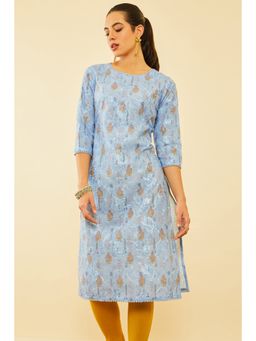 Soch - Women Blue Cotton Embroidered Kurta