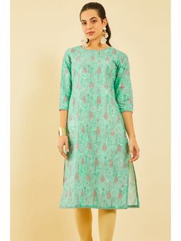 Soch - Women Green Cotton Embroidered Kurta