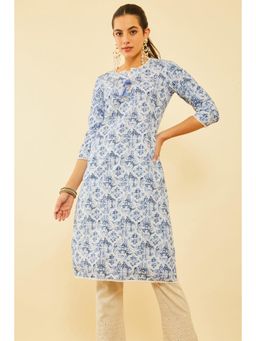 Soch - Women Blue Cotton Embroidered Kurta