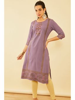 Soch - Women Purple Rayon Abstract Print Kurta