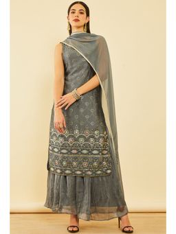 Soch - Women Grey Rayon Embellished Kurta with Palazzo and Dupatta (Set of 3)