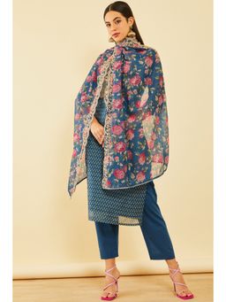 Soch - Women Blue Chanderi Embroidered Kurta with Pant and Dupatta (Set of 3)