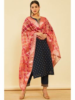 Soch - Women Navy Blue Rayon Embroidered Kurta with Pant and Dupatta (Set of 3)