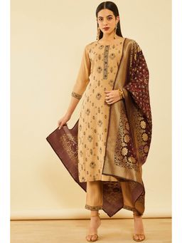 Soch - Women Brown Rayon Embroidered Kurta with Pant and Dupatta (Set of 3)