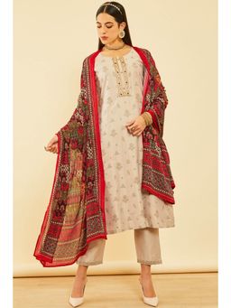 Soch - Women Beige Rayon Embroidered Kurta with Pant and Dupatta (Set of 3)