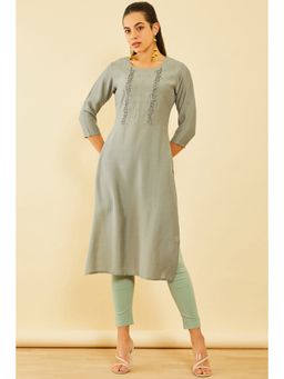 Soch - Women Grey Viscose Embellished Kurta