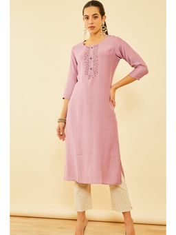 Soch - Women Pink Viscose Embellished Kurta