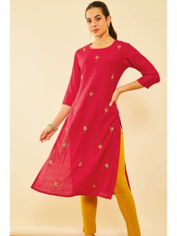 Soch - Women Red Viscose Embellished Kurta