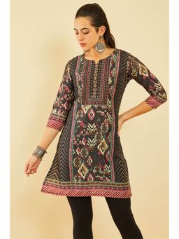 Soch - Women Black Cotton Abstract Print Kurta