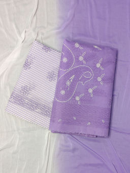 Seva Chikan - Hand Embroidered Lavender Chikankari Unstitched Dress Material with Dupatta (Set of 3)