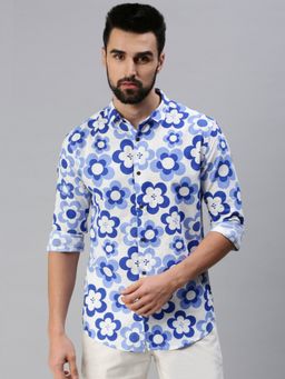 SHOWOFFFF - Men Casual Slim Collar White Floral Shirt
