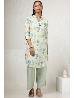 Soch - Womens Beige Cotton Linen Floral Print Kurta