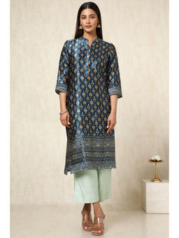 Soch - Womens Blue Mashru Ethnic Motifs Kurta