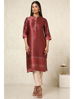 Soch - Womens Maroon Mashru Ethnic Motifs Kurta