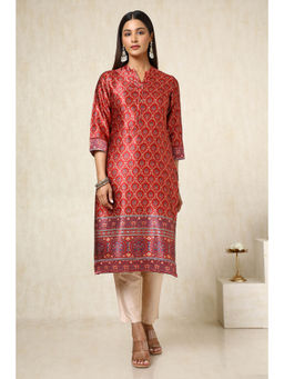 Soch - Womens Red Mashru Ethnic Motifs Kurta