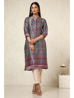 Soch - Womens Teal Mashru Ethnic Motifs Kurta