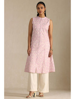 Soch - Womens Purple Linen Ikat Print Kurta