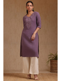 Soch - Womens Purple Cotton Embroidered Kurta