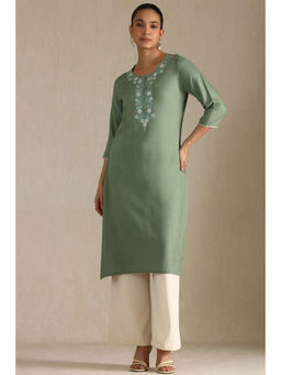 Soch - Womens Sap Green Rayon Embroidered Kurta