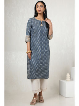 Soch - Womens Blue Cotton Bandhani Print Kurta