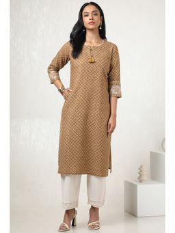 Soch - Womens Brown Cotton Geometric Print Kurta