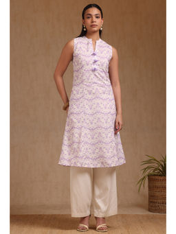 Soch - Womens Purple Linen Ikat Print Kurta