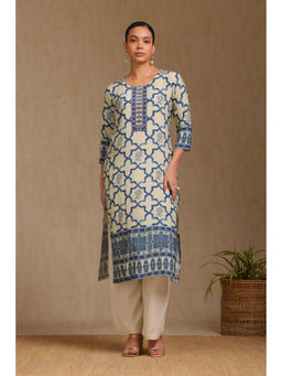 Soch - Womens Beige Viscose Muslin Botanical Print Kurta