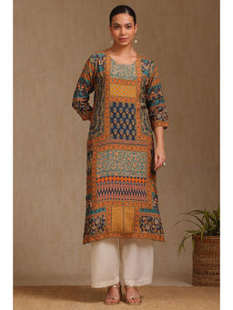 Soch - Womens Multi-Color Viscose Muslin Botanical Print Kurta