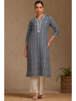 Soch - Womens Blue Rayon Paisley Print Kurta