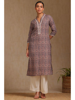 Soch - Womens Grey Rayon Botanical Print Kurta