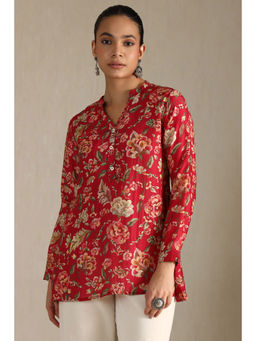 Soch - Womens Red Silk Berry Floral Print Tunic