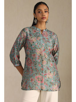 Soch - Womens Grey Silk Berry Floral Print Tunic