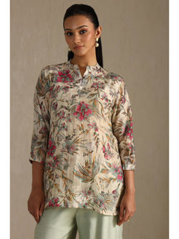 Soch - Womens Beige Silk Blend Floral Print Tunic