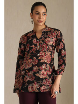 Soch - Womens Black Silk Berry Floral Print Tunic