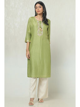 Soch - Womens Sap Green Silk Blend Kurta