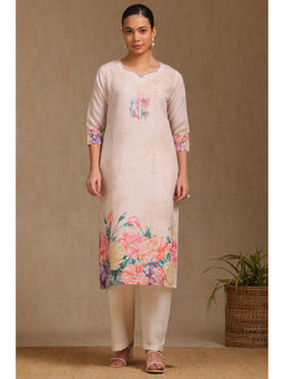 Soch - Womens Beige Rayon Botanical Print Kurta