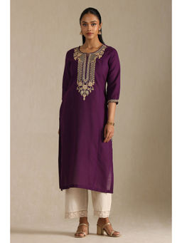 Soch - Womens Purple Ruby Silk Embroidered Kurta