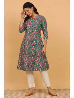 Folksong - Dark Green Handblock Print Kurta