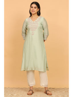 Folksong - Light Green Cotton Silk Chikankari Kurta