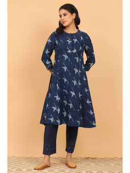 Folksong - Blue Handblock Print Flared Kurta