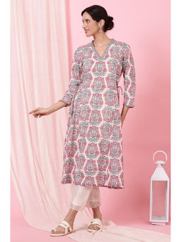 Folksong - Off White Handblock Printed Flared Kurta