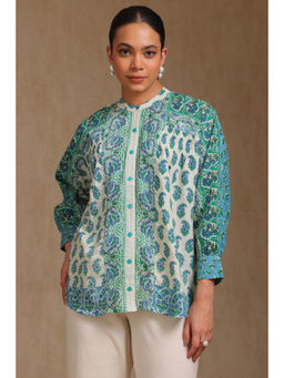 Soch - Womens Blue Cotton Flex Paisley Print Tunic
