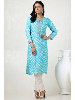 Soch - Womens Blue Viscose Muslin Leheriya Print Kurta